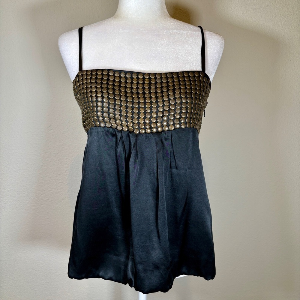 Gianni Bini Bernice Black Silk Top with Stud Detail Size 4